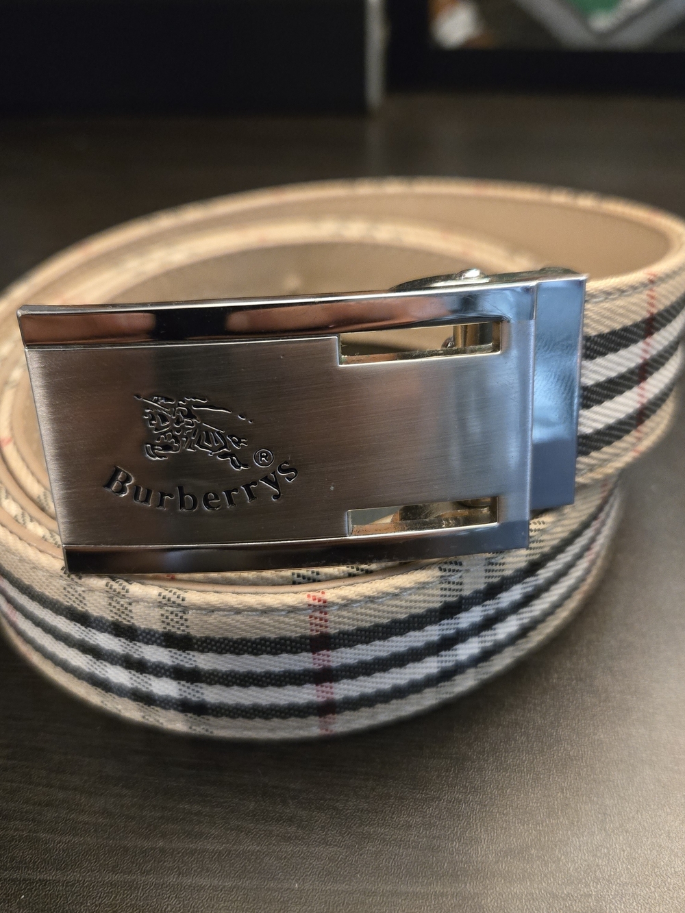 Burberry Canvas And Leather Nova Check Buckle Belt